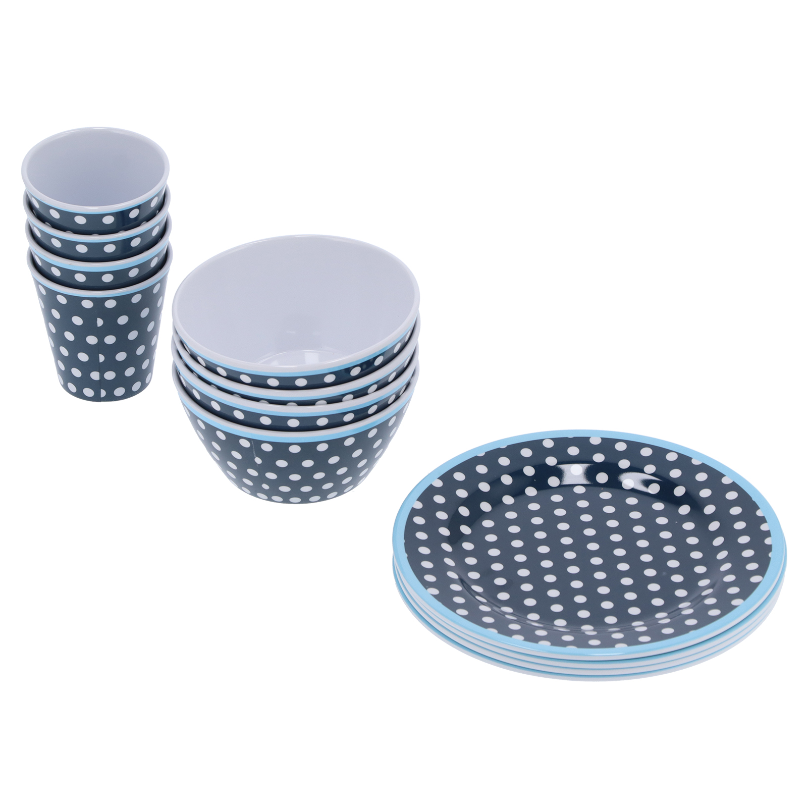 Mitternachtsblaues Teller-set Mit Polka-dots, 12-teiliges Geschirrset, Salatschüssel Und Teller Für Zuhause Oder Restaurant