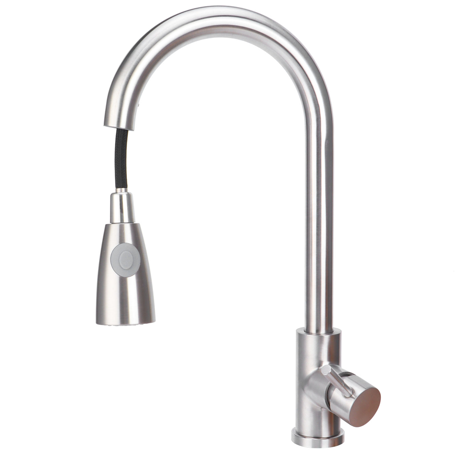 Küchenarmatur G3/8, Doppel-wasserauslauf-mischbatterie, Teleskopierbarer Ausziehbrausekopf, Schwenkbarer Auslauf Für Spülbecken, Chrom-finish, 1-teilig.