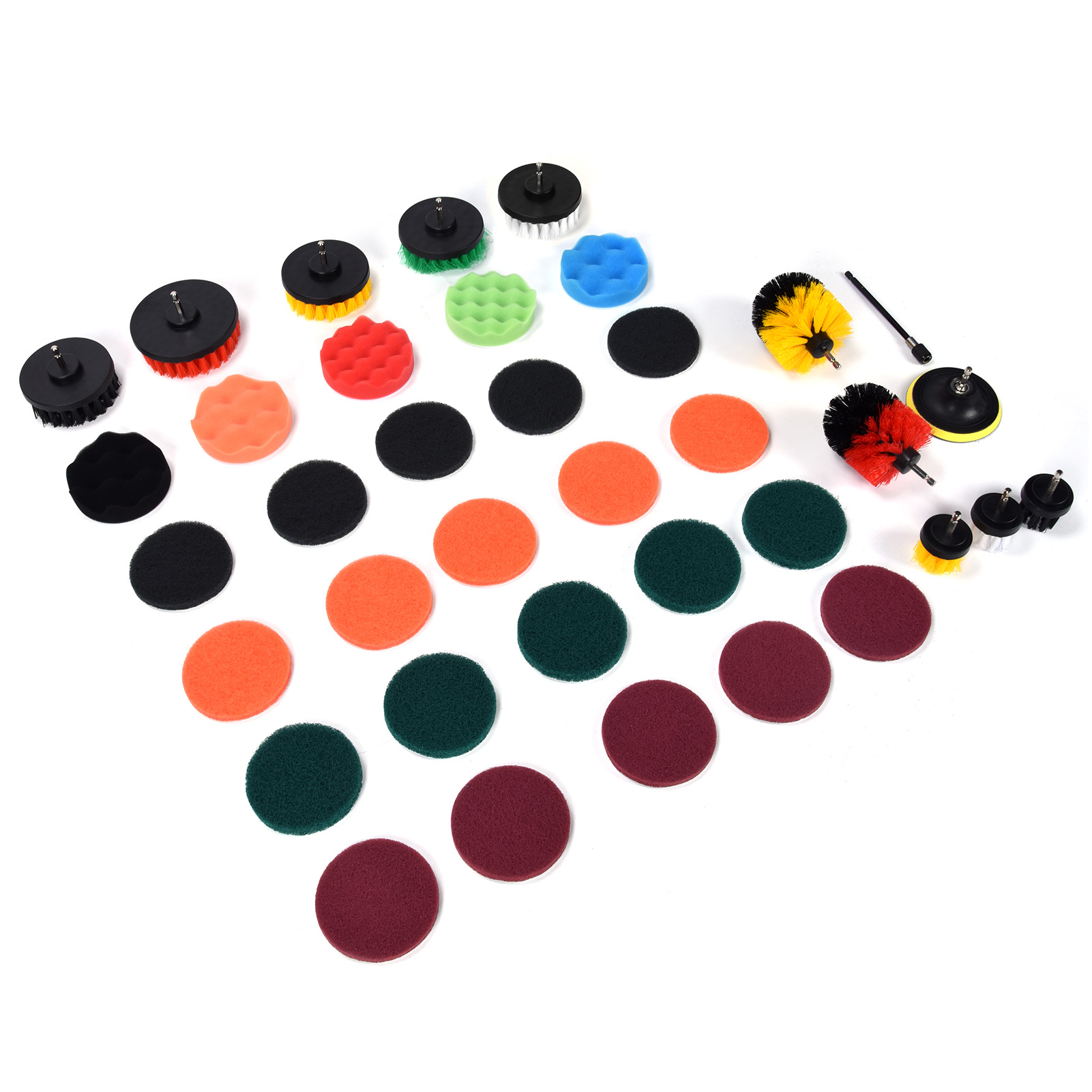 Set Aus 37 Bohrmaschinenbürsten, Scheuerschwämmen Und Scheuerpads, Vielseitiges Reinigungszubehör Zum Polieren Und Schrubben Im Haus.