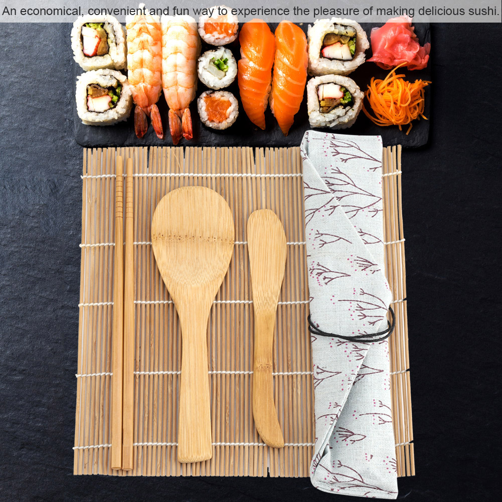 9-teiliges Bambus-sushi-set: 2 Rollmatten, 5 Essstäbchen, 1 Spatel Und 1 Sushi-messer