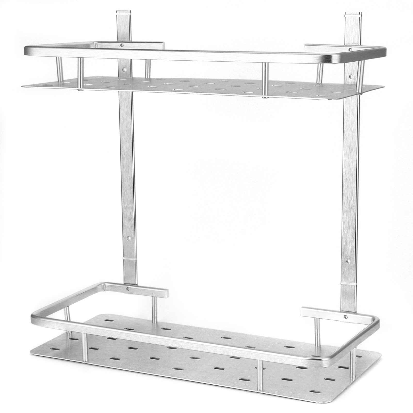 Badezimmerregal Aus Aluminium, Duschablage Aus Edelstahl, Wandmontierter Küchenkorb, 2er-set, Gebürstete Oberfläche