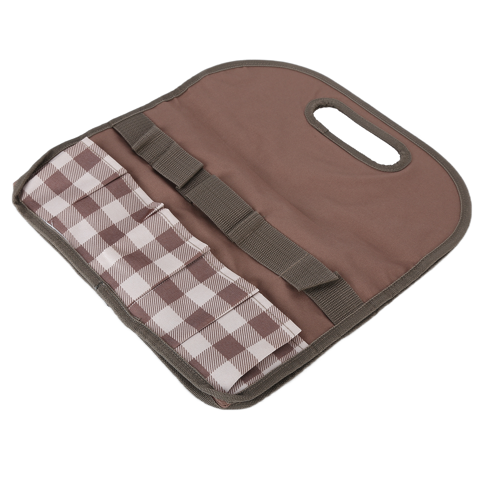 Große Werkzeugtasche Mit Großem Fassungsvermögen, Kaffeefarbenem Karomuster, Verstellbar Und Tragbar, Für Garten, Heimwerken Und Aufbewahrung Im Haushalt, Mehrere Fächer, Robust Und Praktisch