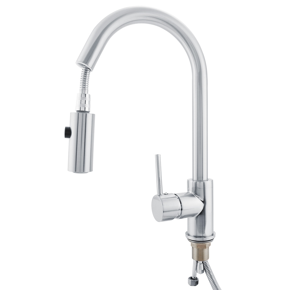 Mitralige Küchenarmatur Mit Ausziehbrause, Einhebelmischer, 1-loch-anschluss, G3/8-anschluss, Oberfläche Aus Gebürstetem Nickel, Modernes Design.