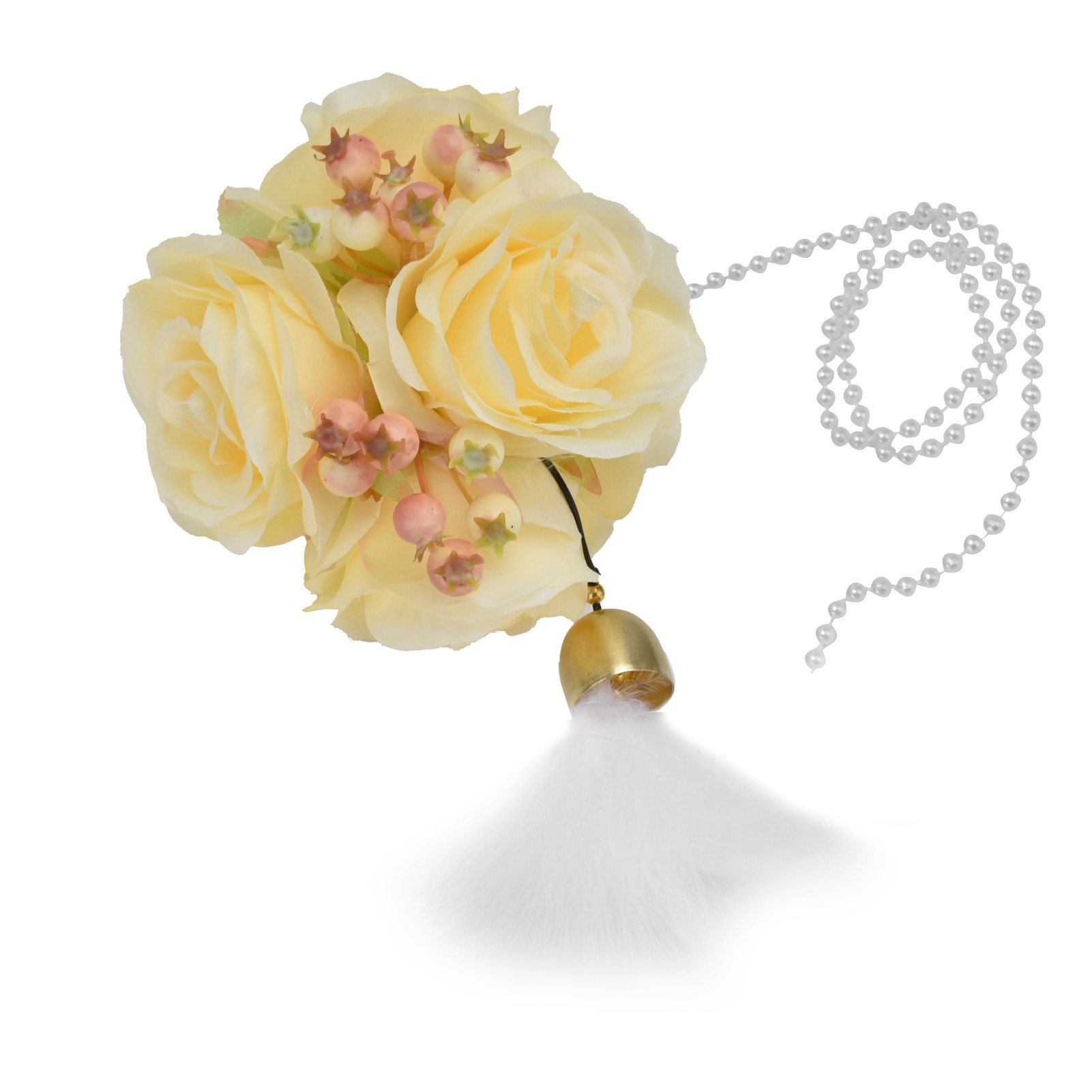Künstliche Rosa Blumenkugel, Kreative Foto-requisite Mit Glöckchen Und Federn, Gelbe Dekoration Für Fotoshootings