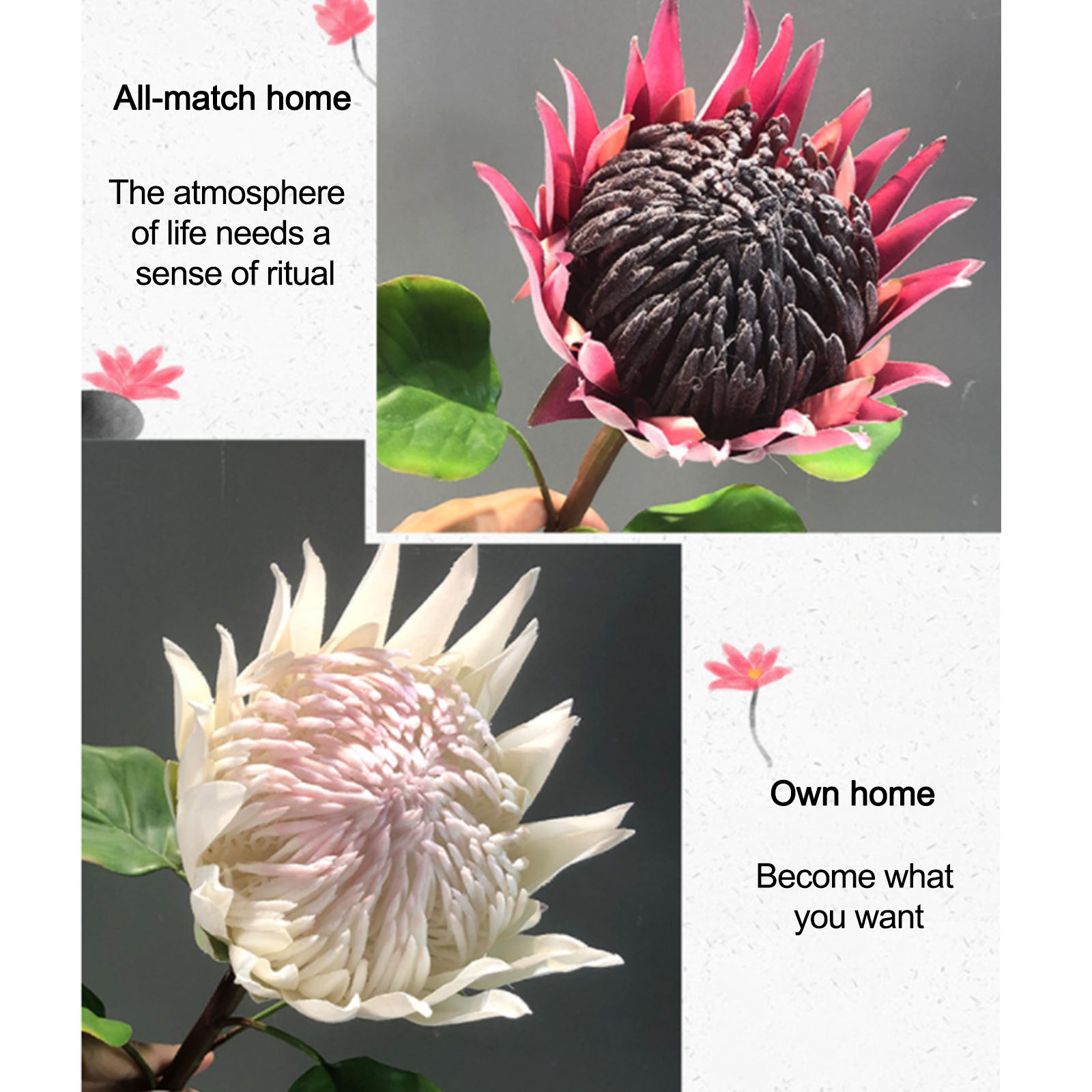 Protea-kunstblumenstrauß, Beflockte Blume, Heimdekoration, Foto-requisite, Realistische Künstliche Blume