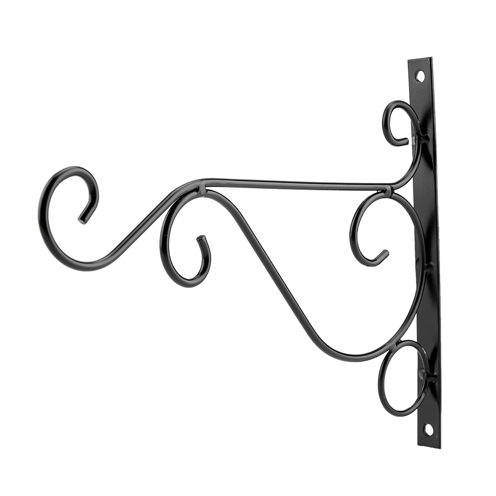 Wandmontierter Pflanzenhalter Aus Schmiedeeisen, Dekorativer Gartenblumenhaken, Schwarzer Hängetopf 30x21 Cm, Stabile Wandhalterung