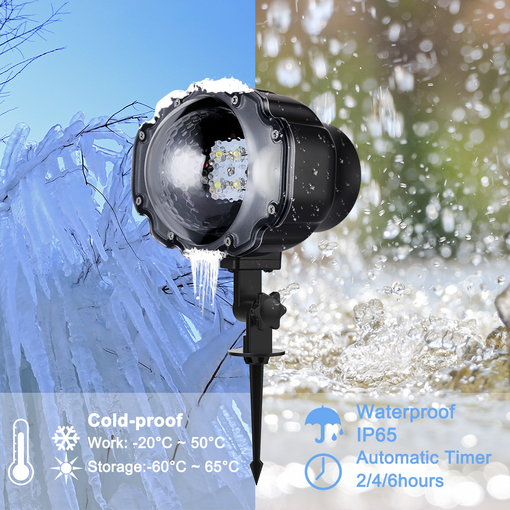 Rotierender Led-schneeflocken-scheinwerfer Für Den Garten, Lichterkette Mit Schneefalleffekt, Dekorative Außenbeleuchtung, 1 Stück, Kaltweiß, Wasserdicht.