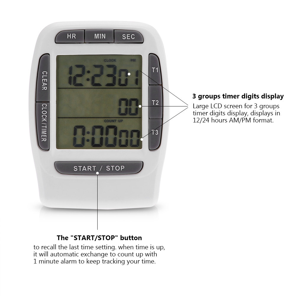 Tragbarer 3-kanal-digitaltimer, Präzise Lcd-stoppuhr, Countdown-timer Mit Dual-display Für Küche, Sport Und Büro