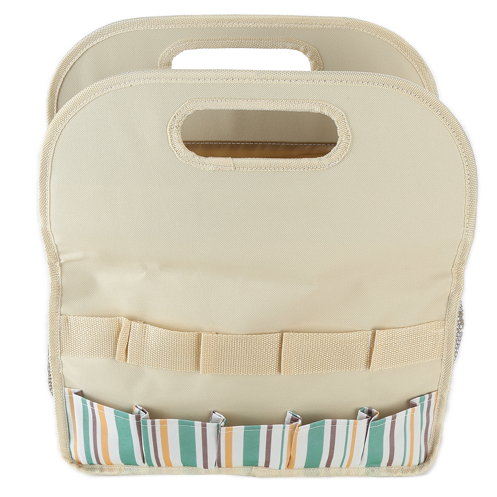 Werkzeugtasche Mit Großem Fassungsvermögen, Verschiedene Farben, Tragbare Aufbewahrung Für Garten- Und Heimwerkerbedarf, Khakifarbene Streifen, Mehrere Taschen, Robust.