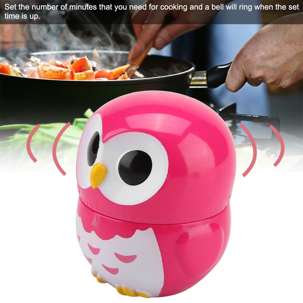 Eulenförmiger Manueller Küchentimer, Mechanische Zähluhr Zum Kochen, Rosa, Backzubehör, Praktisches Küchengerät.
