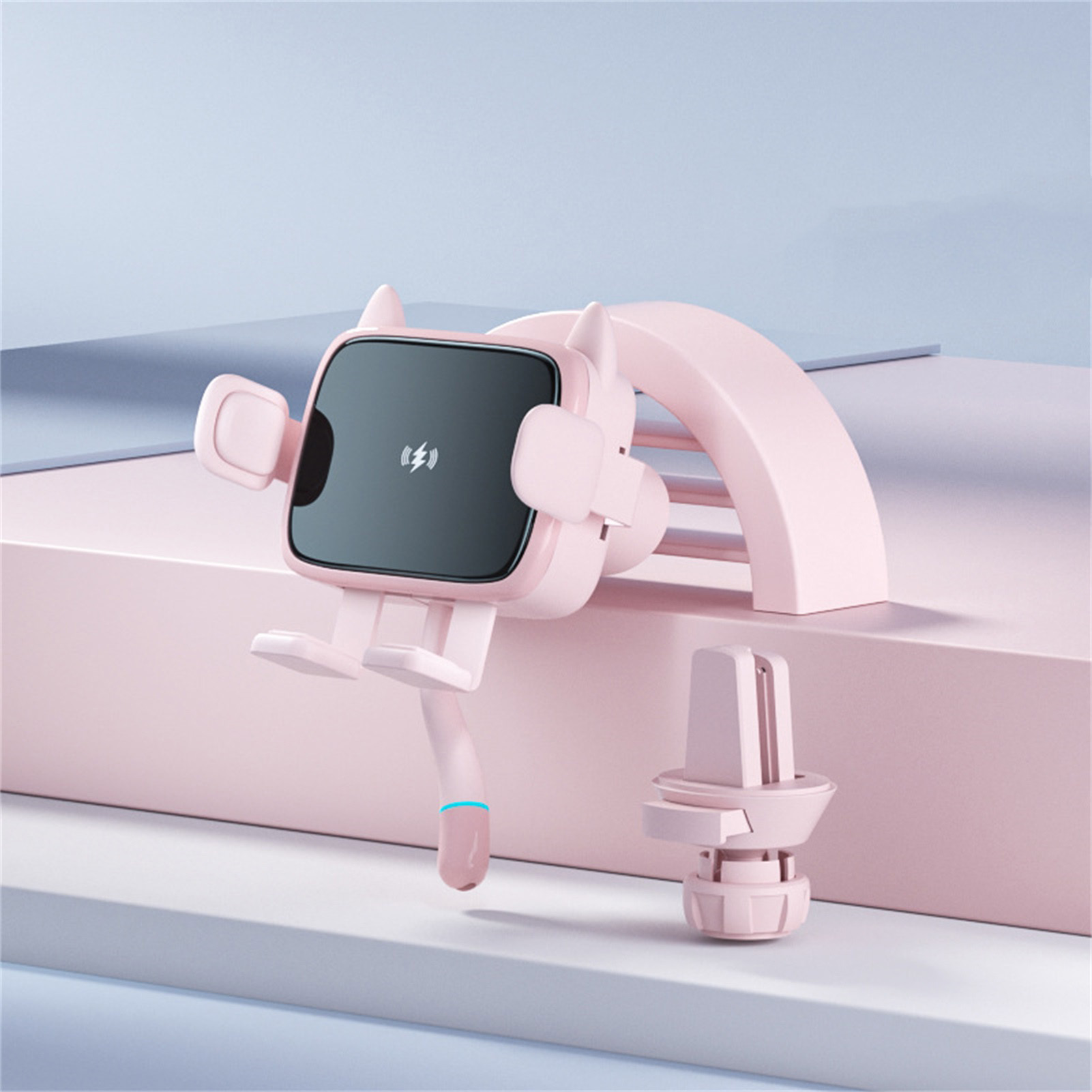 Kabelloses 15-w-autoladegerät Mit 2-in-1-handyhalterung Und Automatischer Haltefunktion Für Armaturenbrett Und Lüftungsschlitze – Pink
