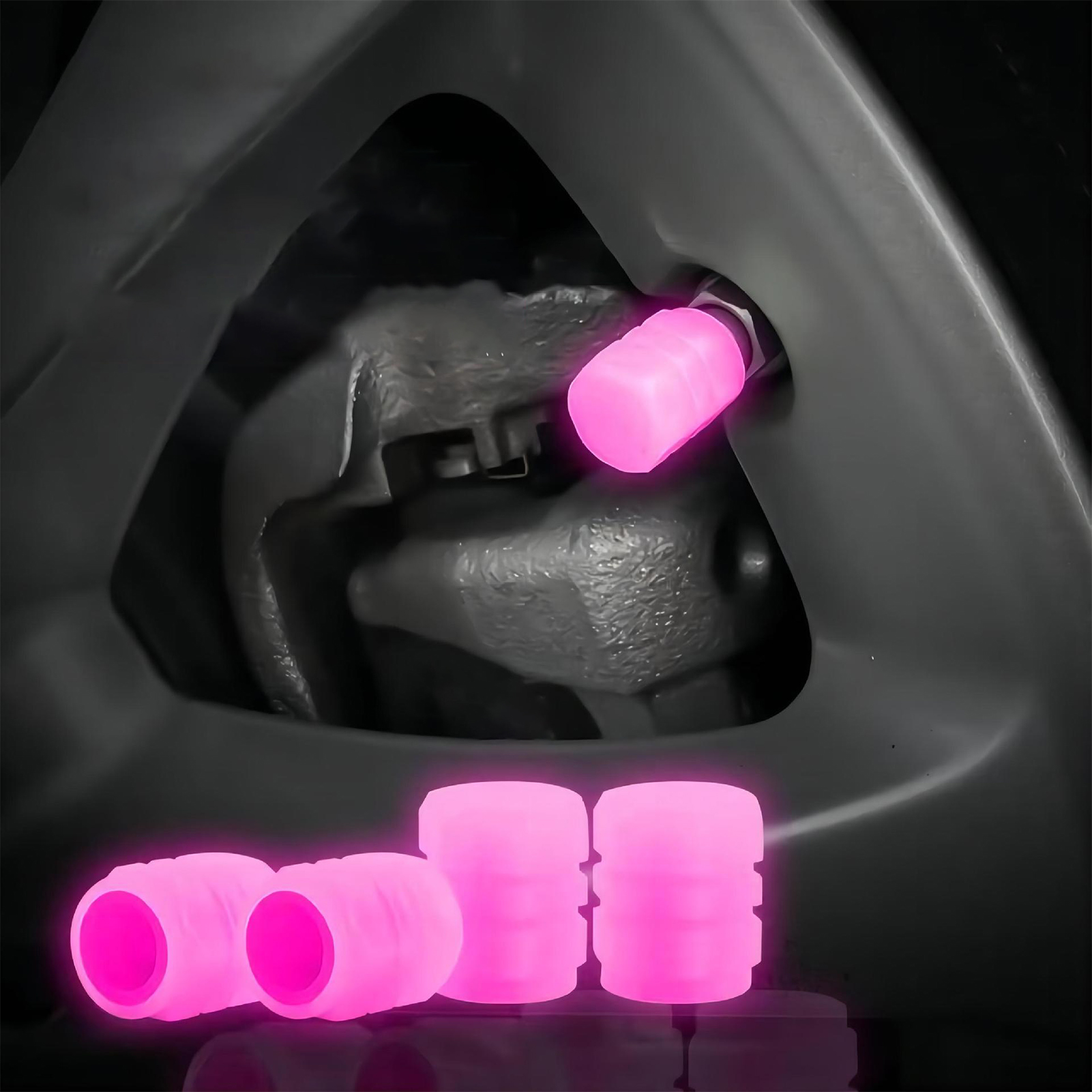 Fluoreszierende Reifenventilkappen Mit Nachtlicht, Ventilkappen Für Auto, Fahrrad, Motorrad, Rosa, 4er-set