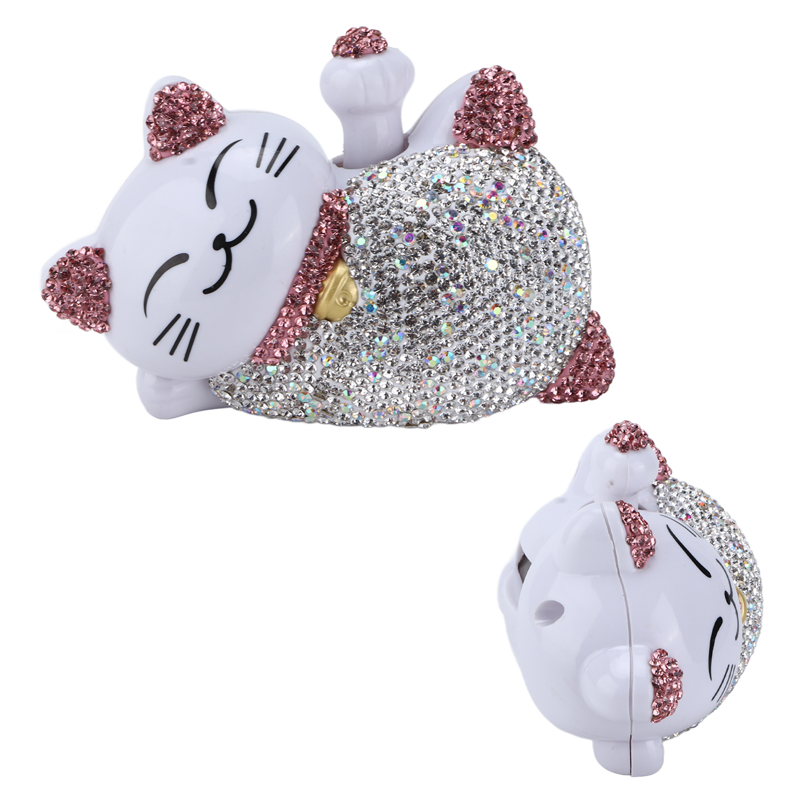 Glückskatze Maneki Neko Mit Rosa Strasssteinen, Autodekoration Für Armaturenbrett Oder Mittelkonsole, Universelle Funkelnde Figur