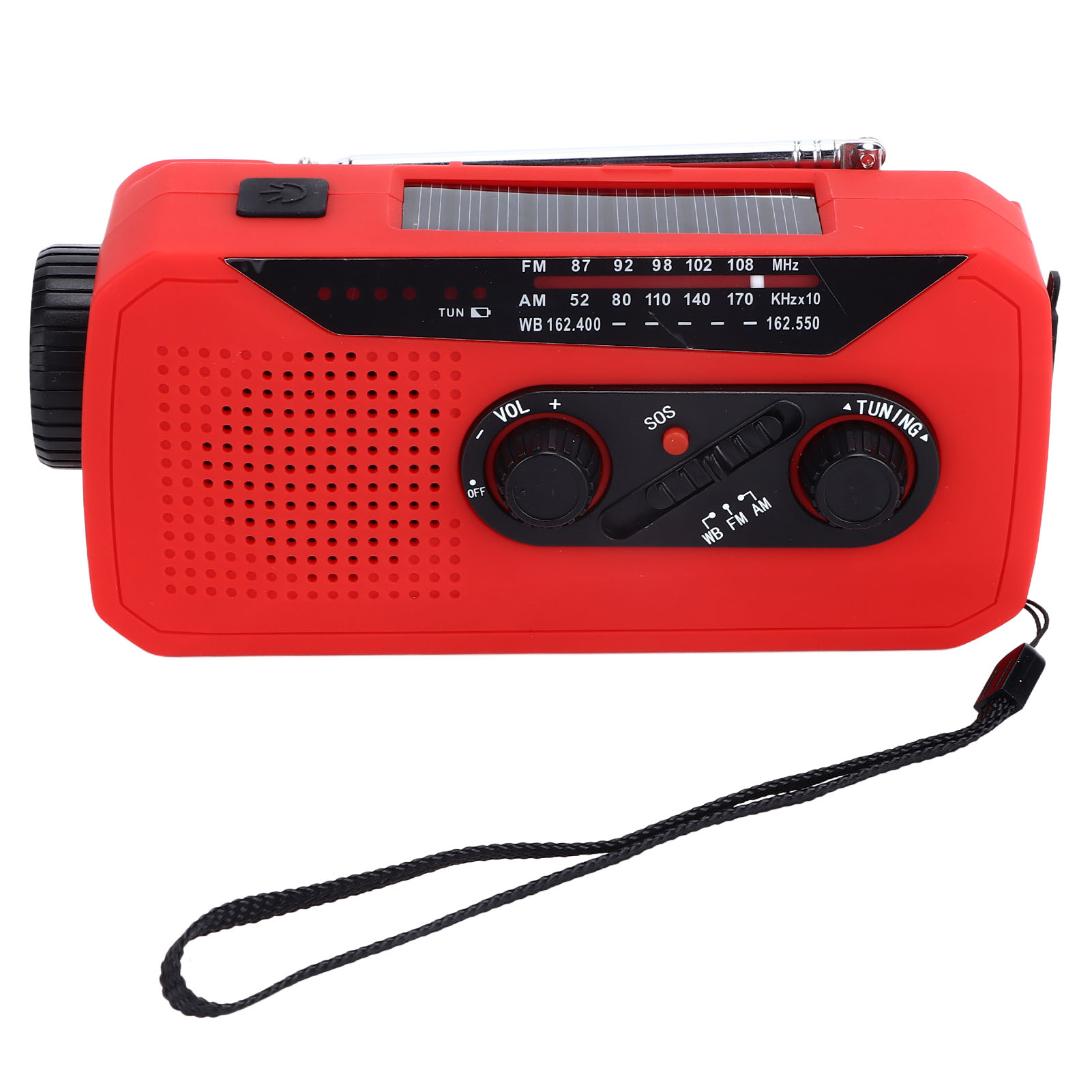Notradio Mit Handstromerzeugung, Solarradio Mit Led-taschenlampe, 2000-mah-akku, Ideal Für Camping Und Wandern, Rot, Us-typ