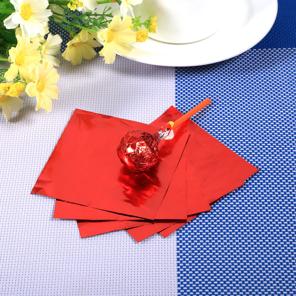 100 Blatt Rotes Quadratisches 7,6 X 7,6 Cm Aluminiumfolien-geschenkpapier Für Schokolade, Bonbons, Lutscher Und Konfekt - Sortiment