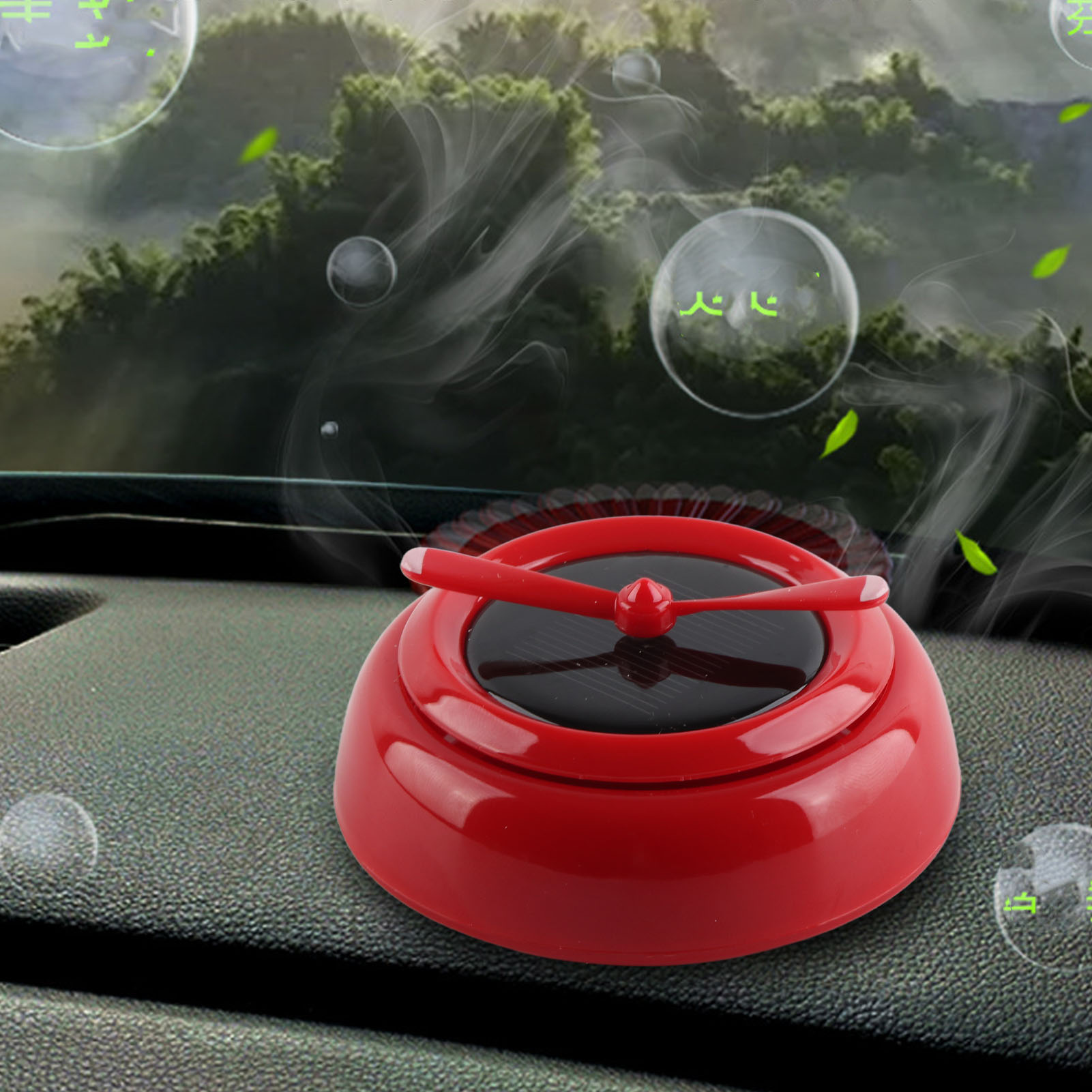 Auto-lufterfrischer-diffusor, Solarbetrieben, Mit Automatischem Drehventilator, Robustes Metall, Aromatherapie Im Auto, Rot