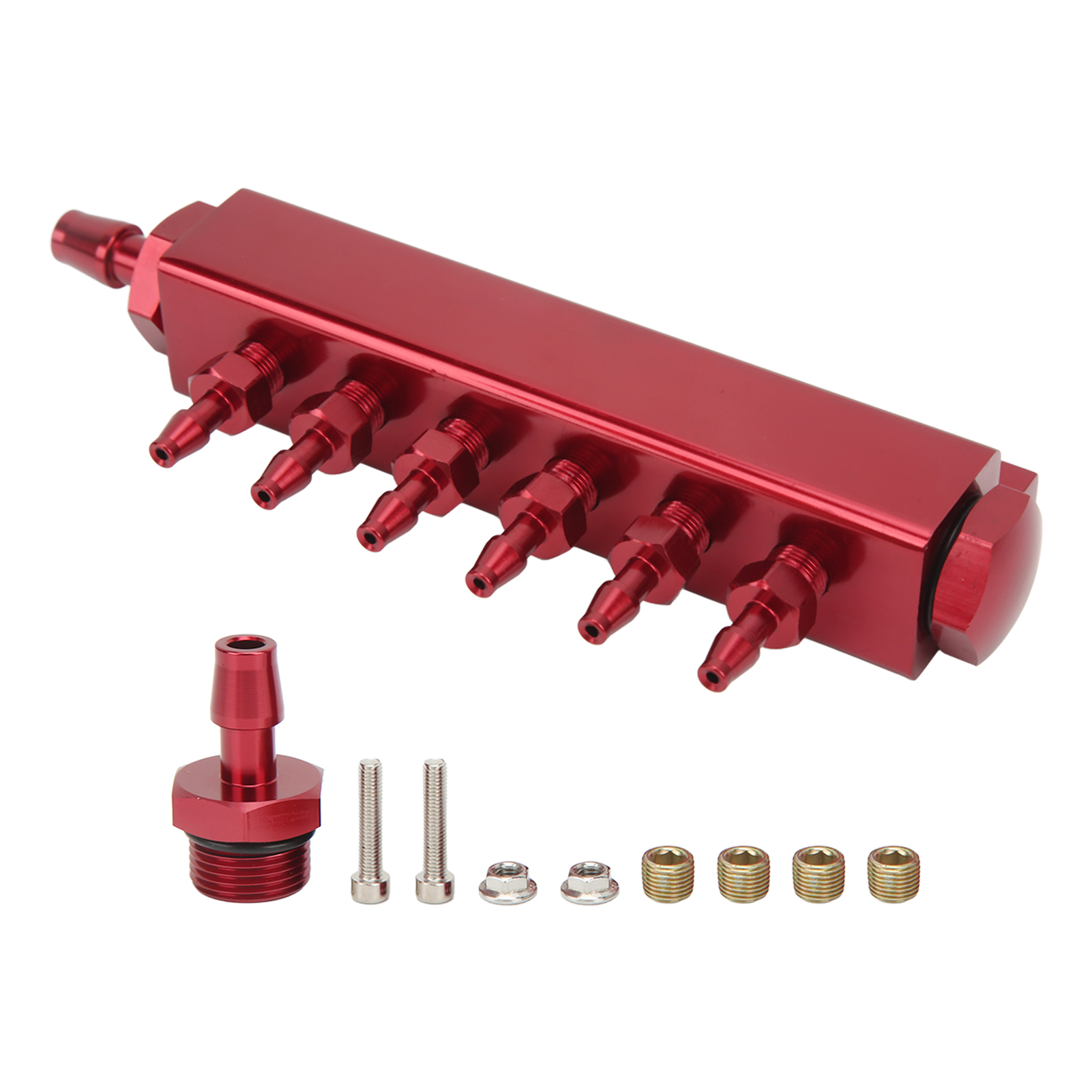 Universeller 6-port-vakuum-ansaugkrümmer, 1/8-zoll-npt-anschluss, 1/2-zoll-npt-ein-/auslass, Für Turbogeladene Pkw Und Lkw, Rot