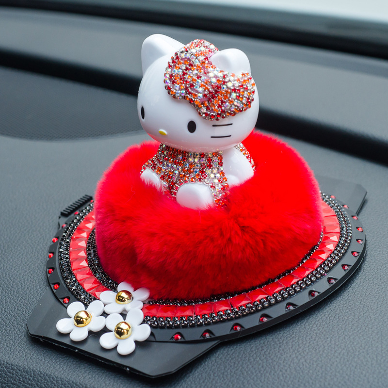 Glänzende Rote Strass-katzenfigur Für Das Armaturenbrett, Als Dekoration Für Den Fahrzeuginnenraum, Als Duftdekoration, Kabinenaccessoire, Leuchtendes Dekorationselement