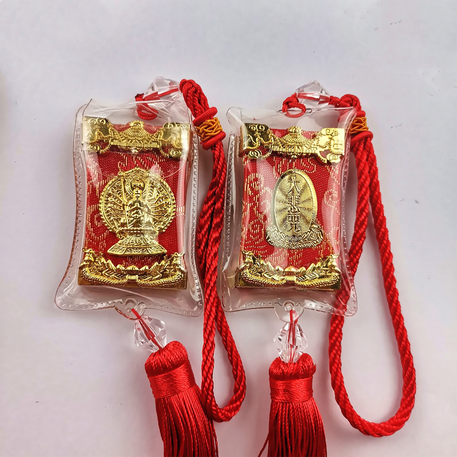 Autoanhänger Mit Mantra Des Großen Mitgefühls, Buddhistischer Glücksbringer, Rückspiegeldekoration, Roter Anhänger, Schutzamulett