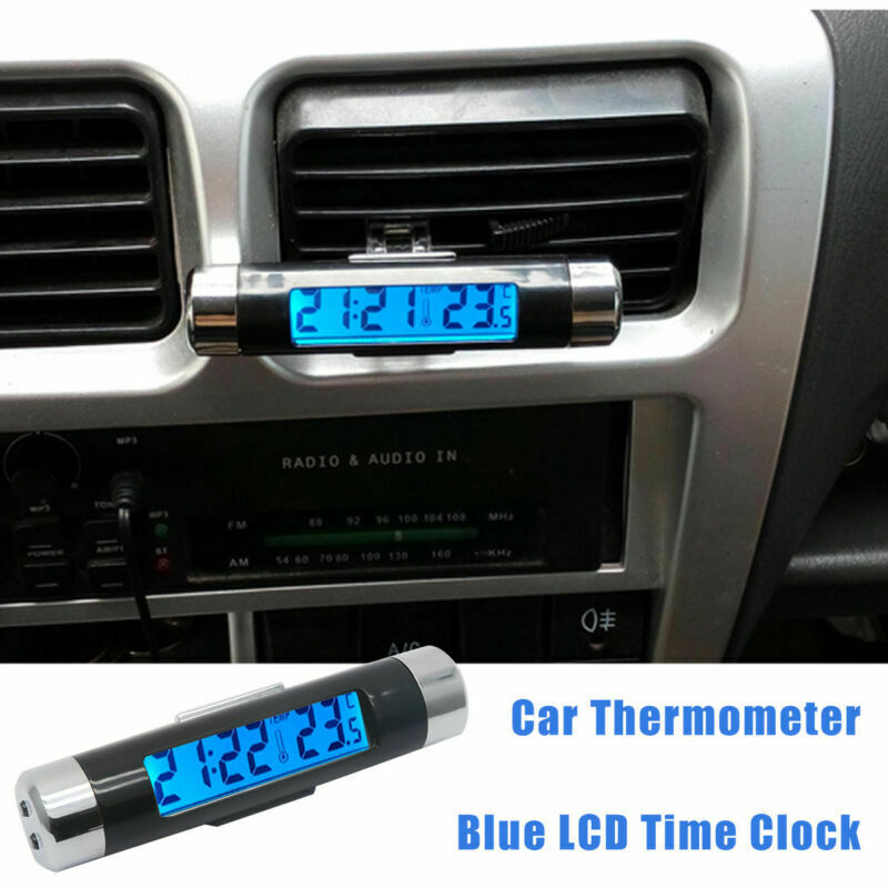 Autouhr Mit Thermometer, Zylinderförmigem Lcd-bildschirm, Clip Für Lüftungsschlitze, Led-digitalanzeige, Timer
