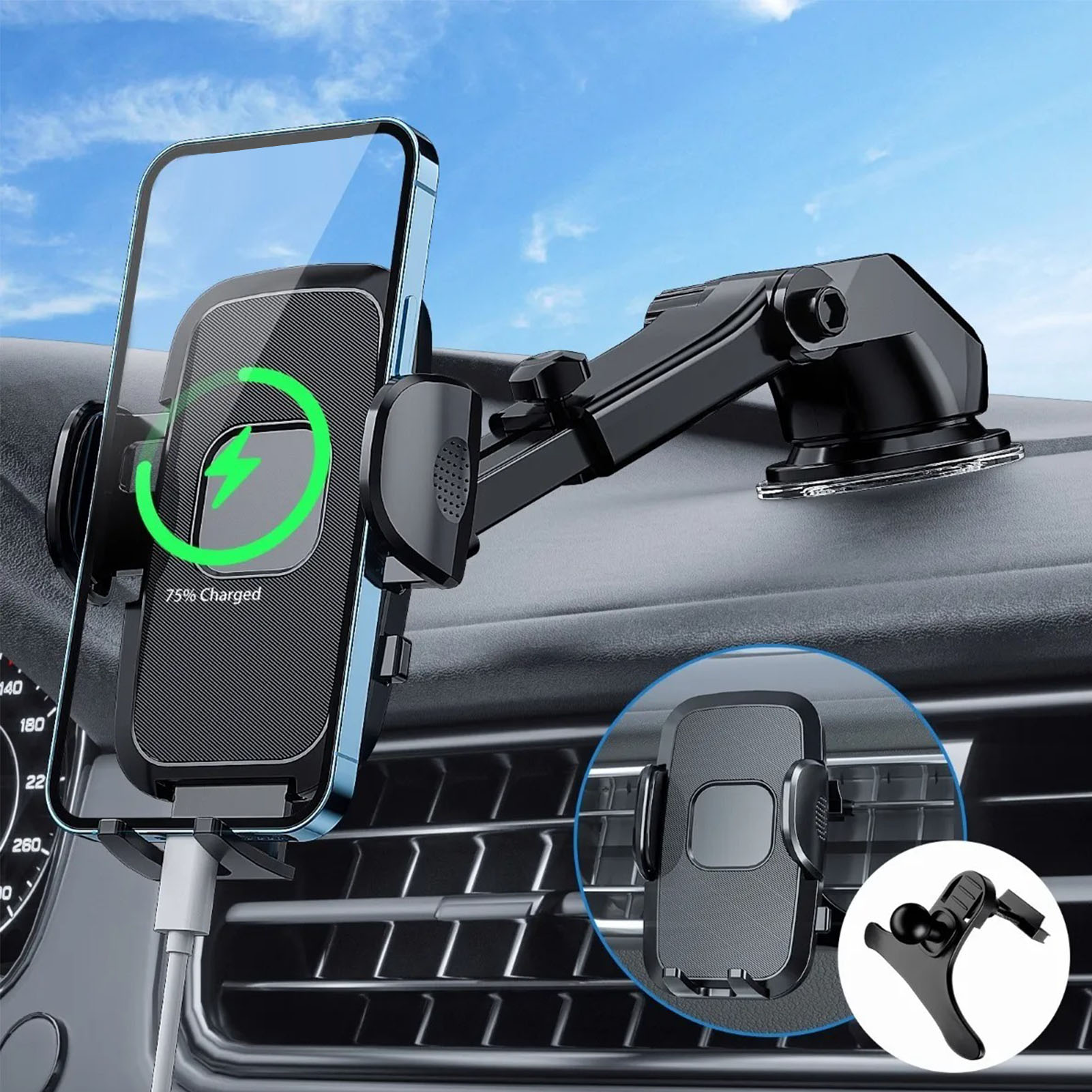 Universelle, Um 360° Drehbare Auto-handyhalterung Mit Einziehbarem Saugnapf, Gps-smartphone-halterung Für Das Armaturenbrett, Sichere Befestigung