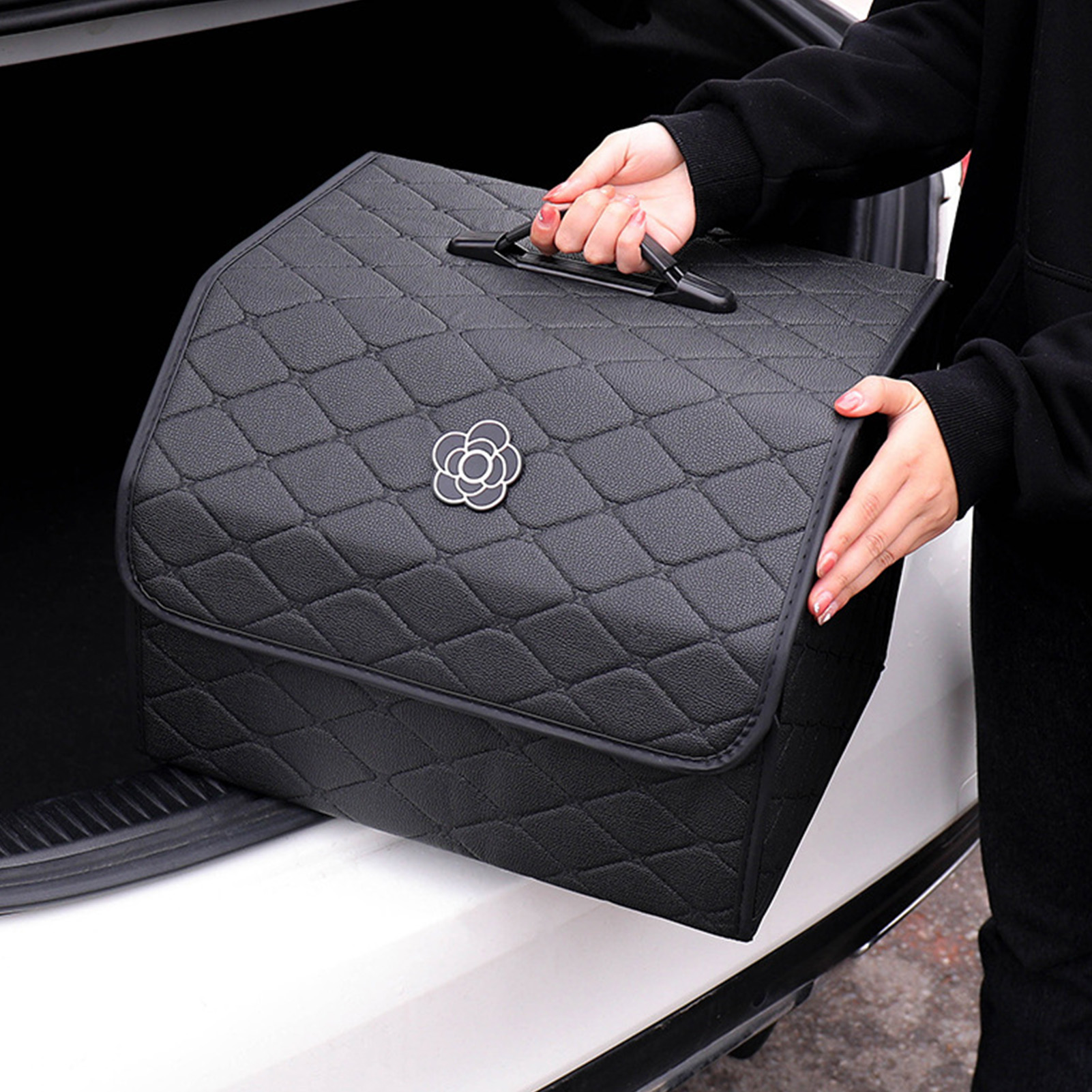 Große Auto-aufbewahrungsbox, Multifunktionale Box Aus Pu-kunstleder Mit Deckel, Tragbar Und Robust, Schwarz, Größe Xl