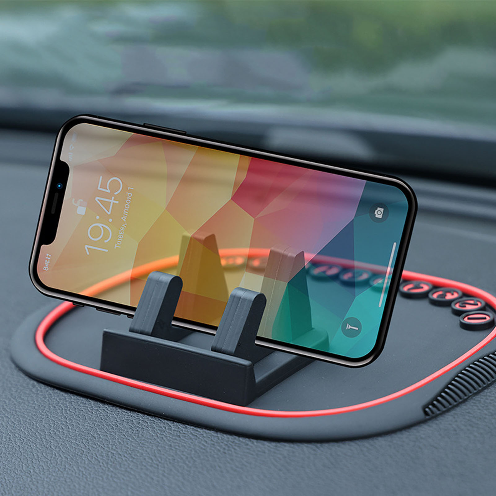 2-in-1-autotelefonhalterung, Schwarze Rutschfeste Silikonmatte, Multifunktionale Mittelkonsole, Vibrationsdämpfende Handyablage, Praktisches Autozubehör