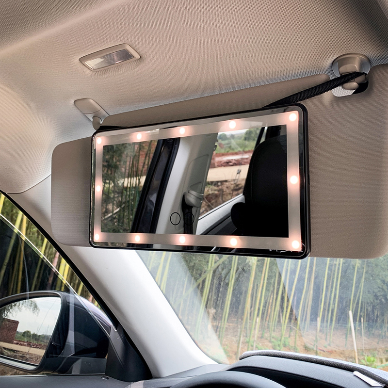 Wiederaufladbarer Led-touchscreen-kosmetikspiegel Fürs Auto, Kapazitive Helligkeitsregelung, Schwarzer Kosmetikspiegel Für Make-up Und Reparaturen, Touchscreen