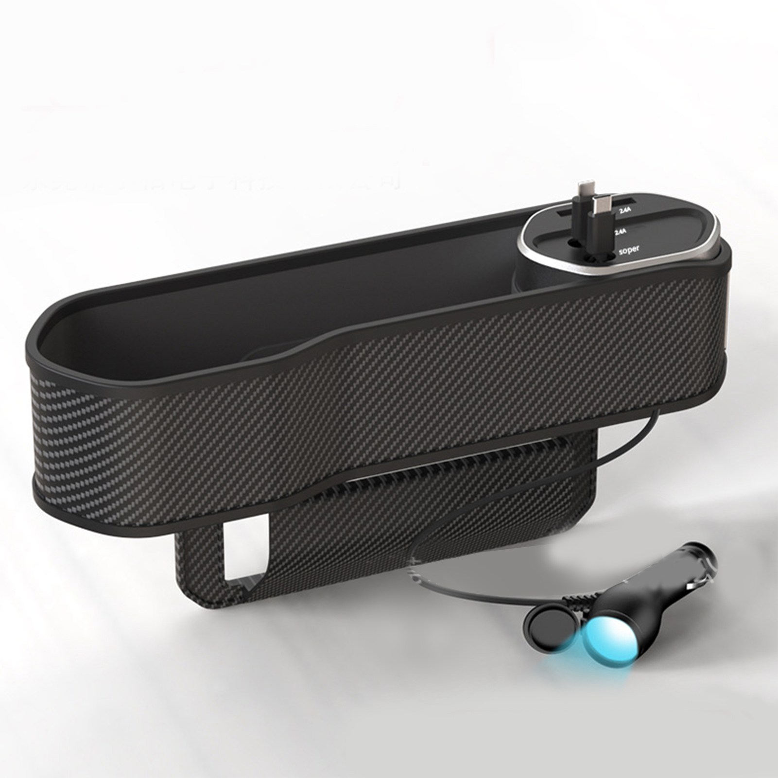 3-in-1 Auto-ladegerät-sitzorganizer, Großes Fassungsvermögen, Robustes Abs, Sitzspalt-organizer Mit Schnelllade-usb-anschluss, 2 Kohlefaserkabel