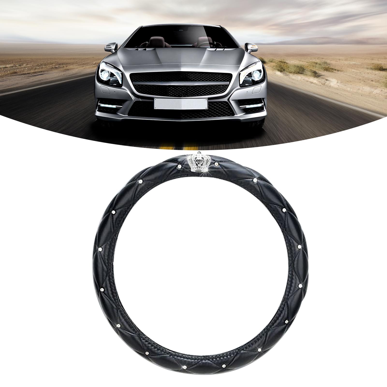 Damen-lenkradbezug Aus Rutschfestem, Universellem Pu-leder Mit Strasssteinen, Schwarz, Niedlich