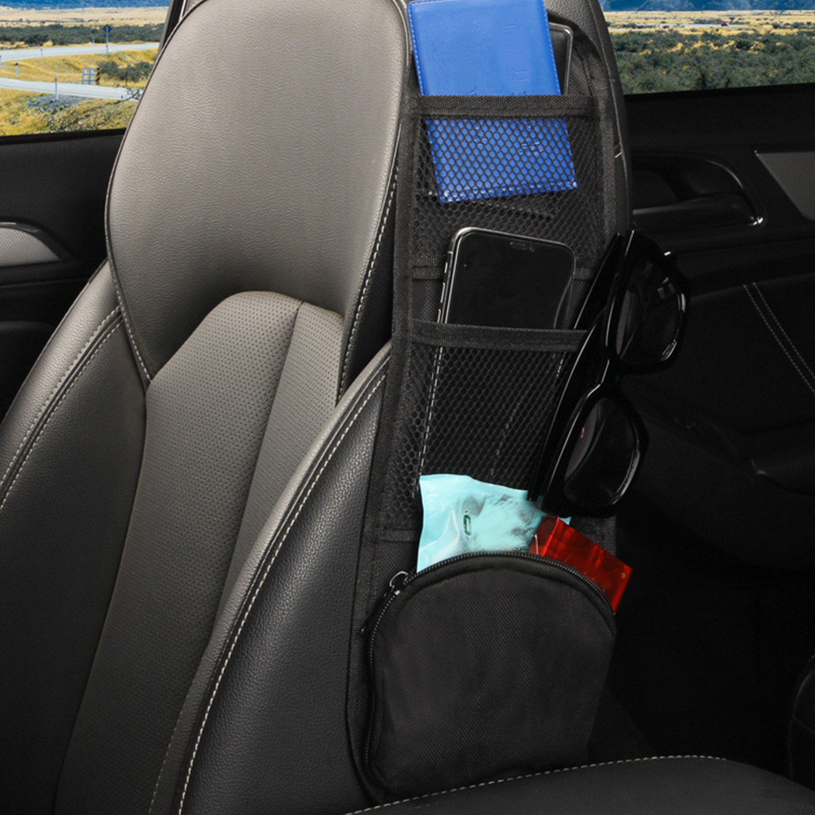 2-teiliger Autositz-seitenorganizer, Oxford-gewebe, 3 Netztaschen, Hängetasche Für Autos Und Lkws