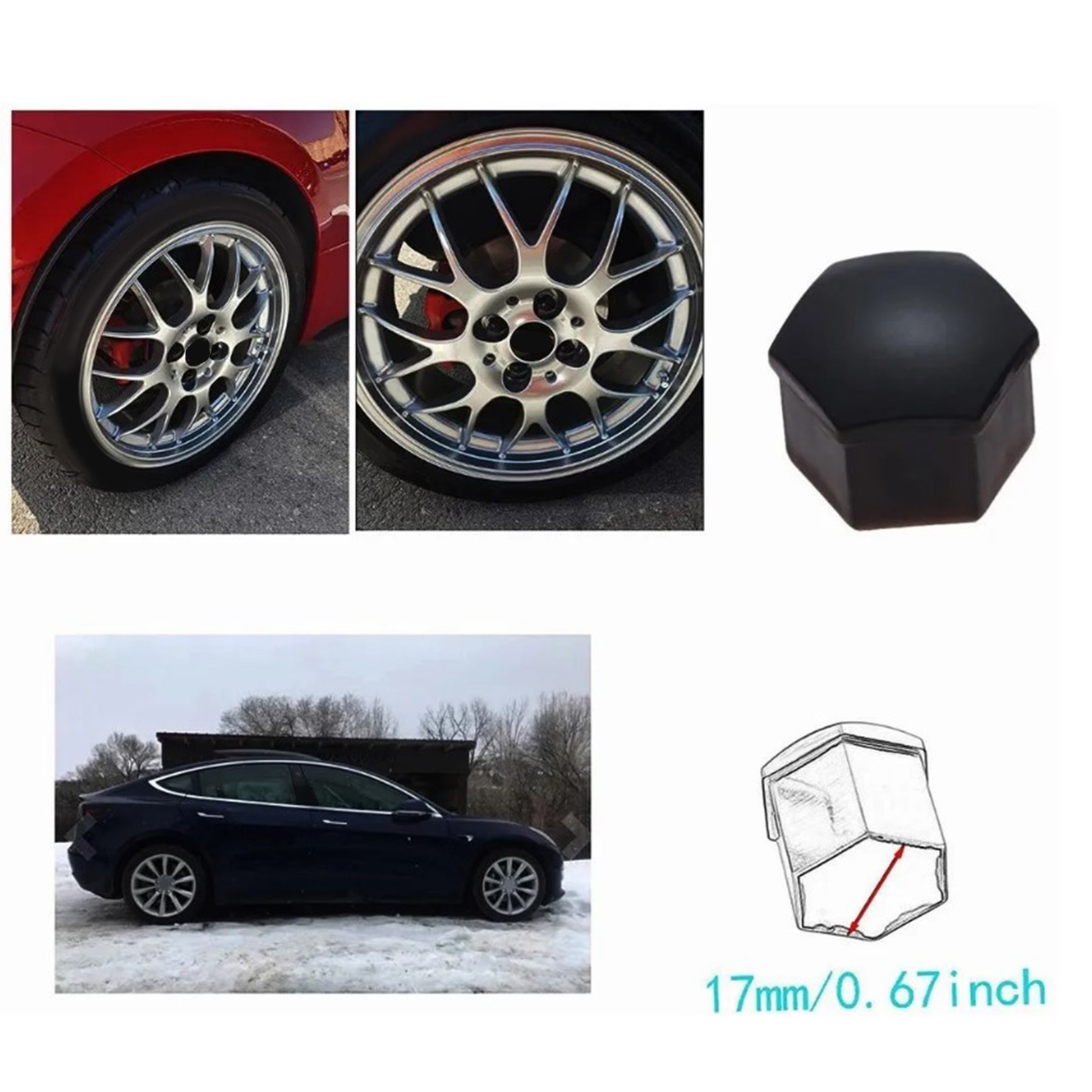 Set Mit 20 Schwarzen 17-mm-abs-felgenkappen, Radkappen, Befestigungsschraubenabdeckungen Mit Clip