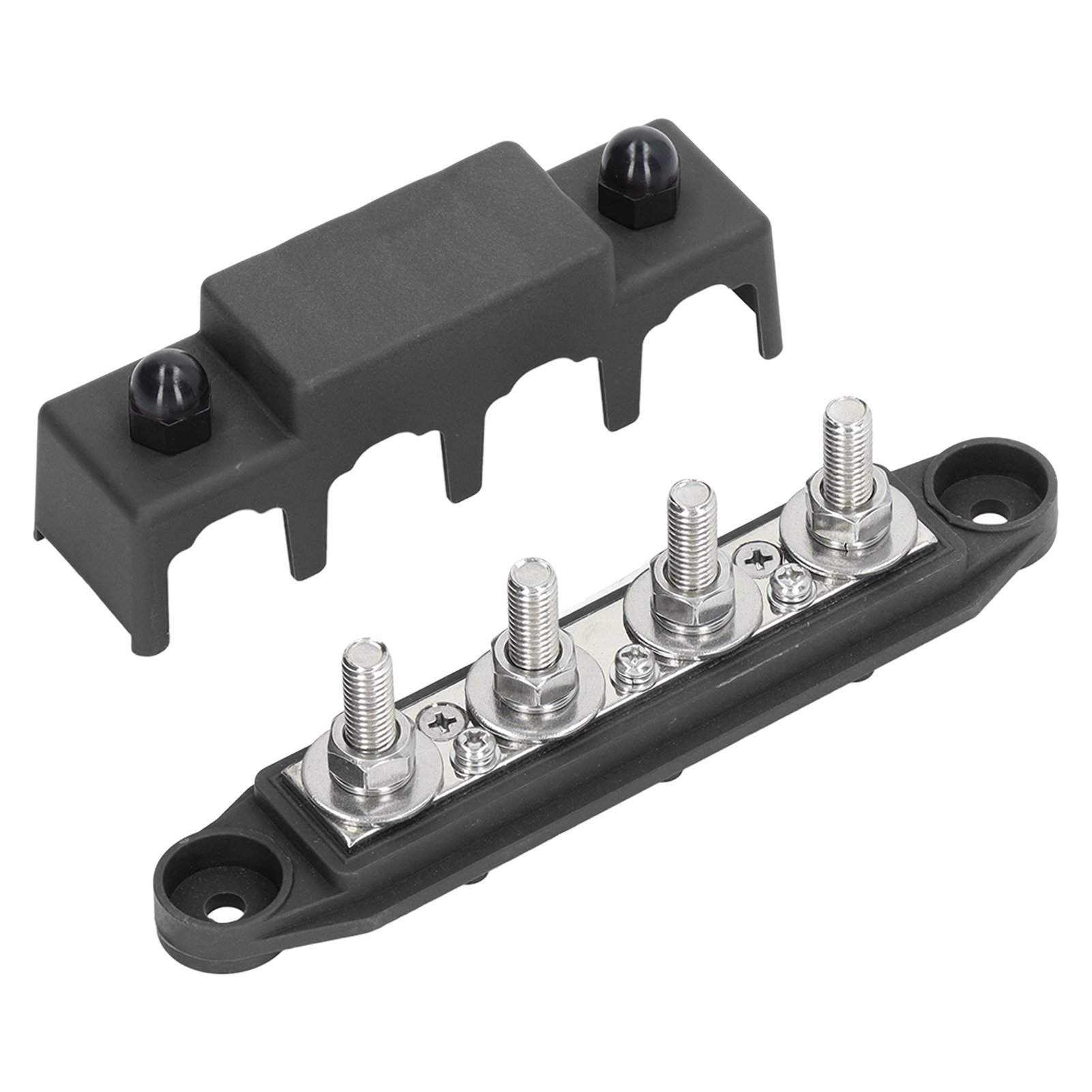4-poliger Elektrischer Verteilerblock Mit Abdeckung, 3/8-zoll-marine-anschlussblock Für Wohnmobile, Boote Und Anhänger, 12–48 V, Schwarz