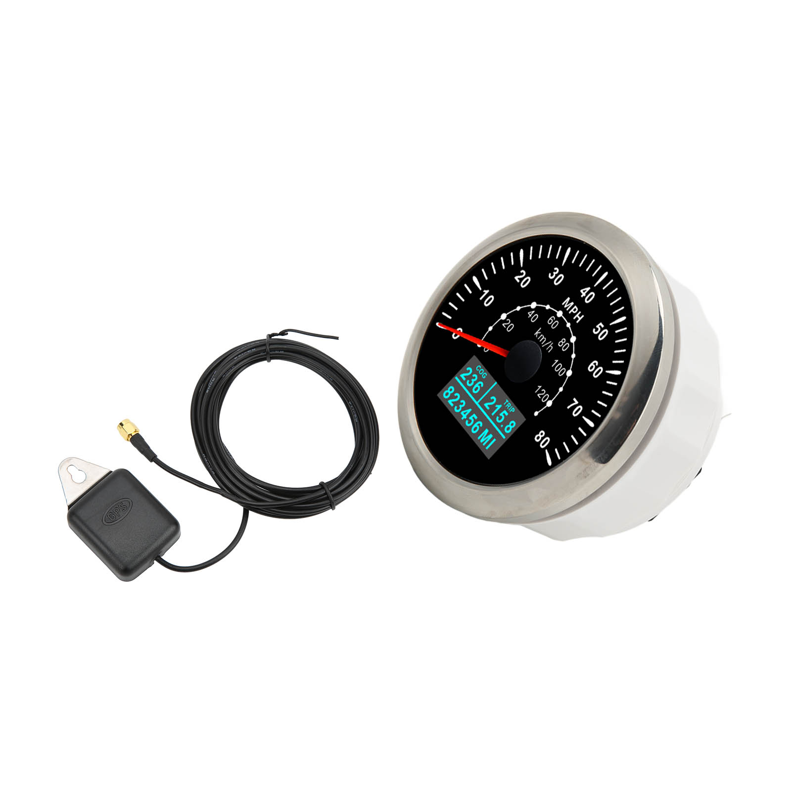 Universeller, Wasserdichter 85-mm-gps-tachometer, Kilometerzähler Bis 120 Km/h (80 Mph), Mehrfarbige Hintergrundbeleuchtung Für Auto, Boot, Wohnmobil, Yacht, Schwarz.