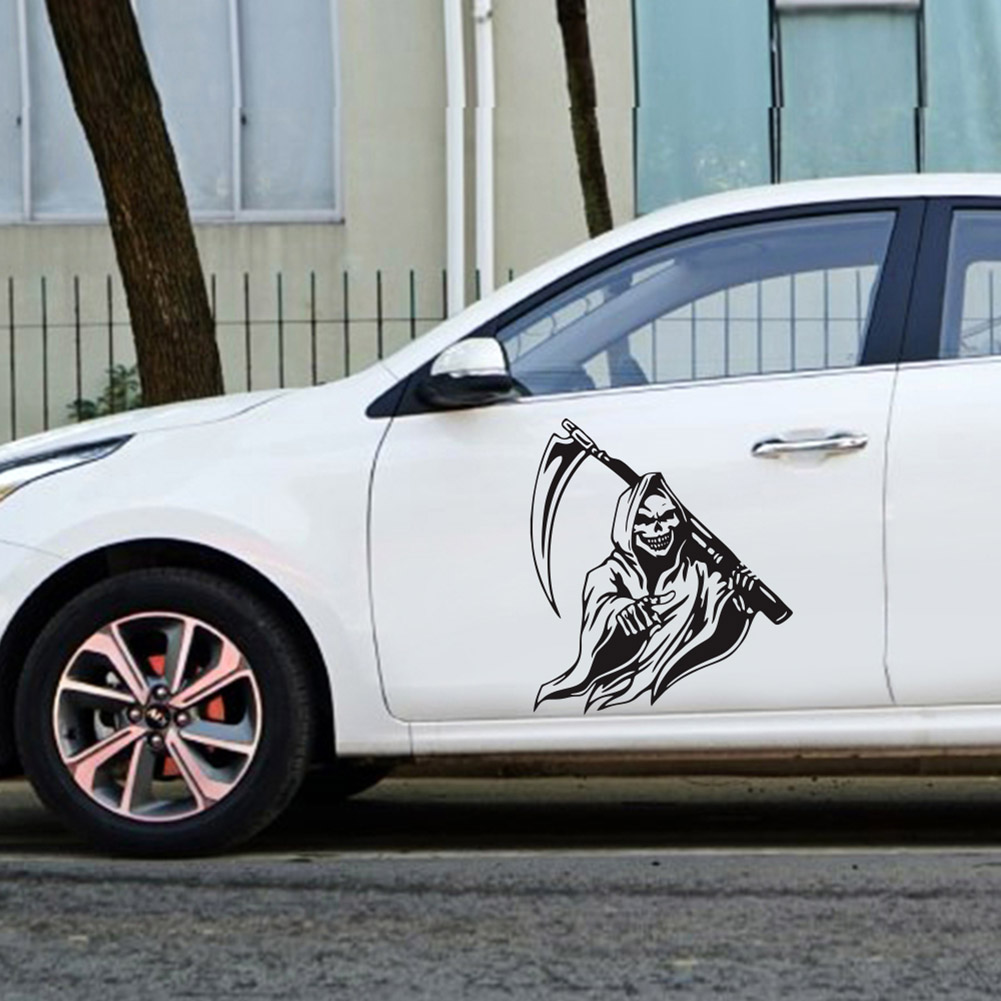 Autoaufkleber Mit Gefälschtem Sensenmann-motiv, Universeller Klebeaufkleber Für Fahrzeuge, Wiederverwendbarer Dekorativer Autoaufkleber, Finsteres Design, Matt Schwarz, 1 Stück.