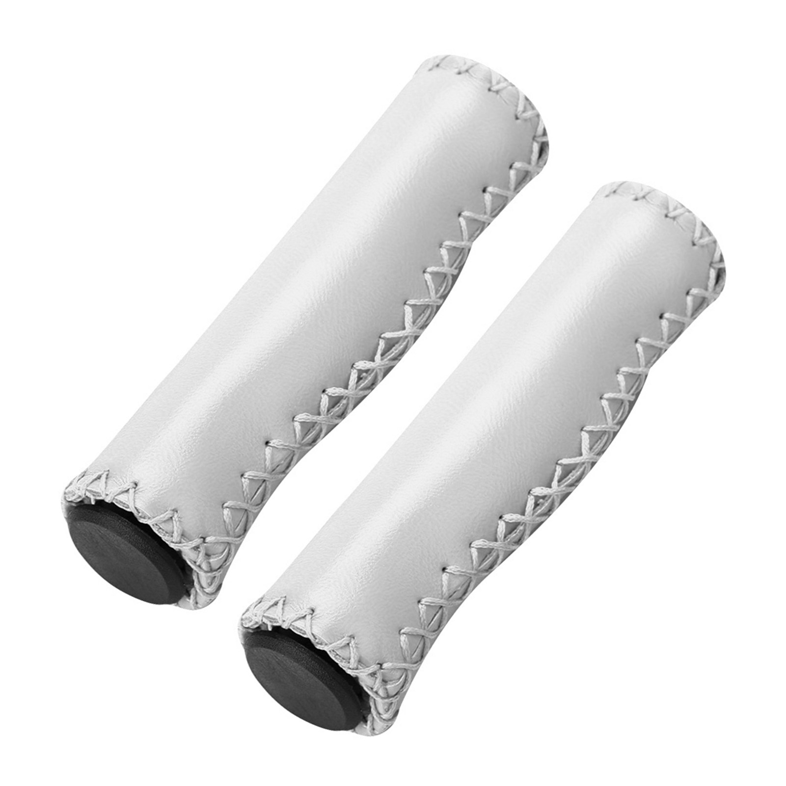 1 Paire De Poignées De Guidon De Vélo En Pu Cousues À La Main Avec Bouchon (blanches)