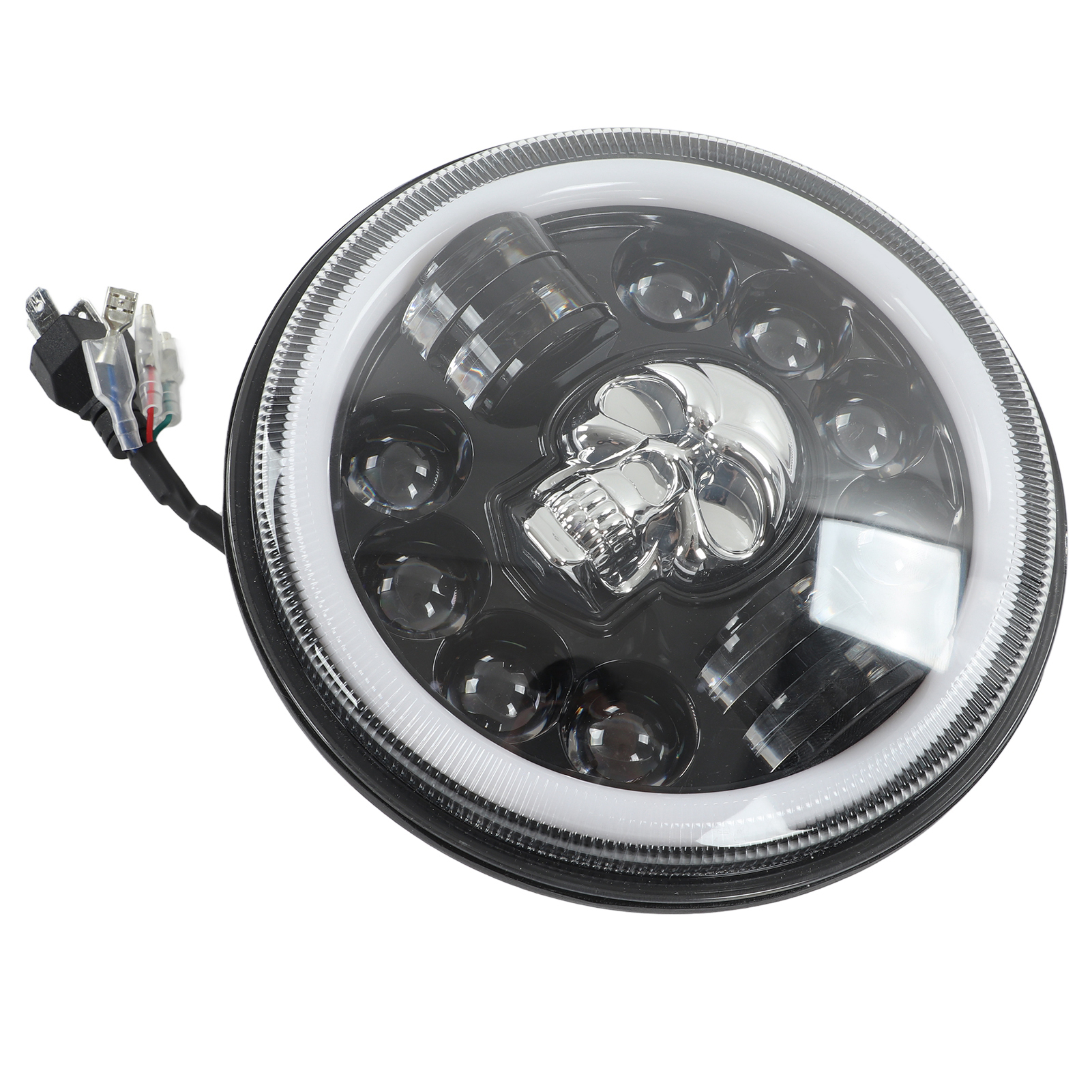 7-zoll-led-motorradscheinwerfer, Angel-eye-totenkopf-design, Weiß, Wasserdicht, Universell, Individuelle Beleuchtung