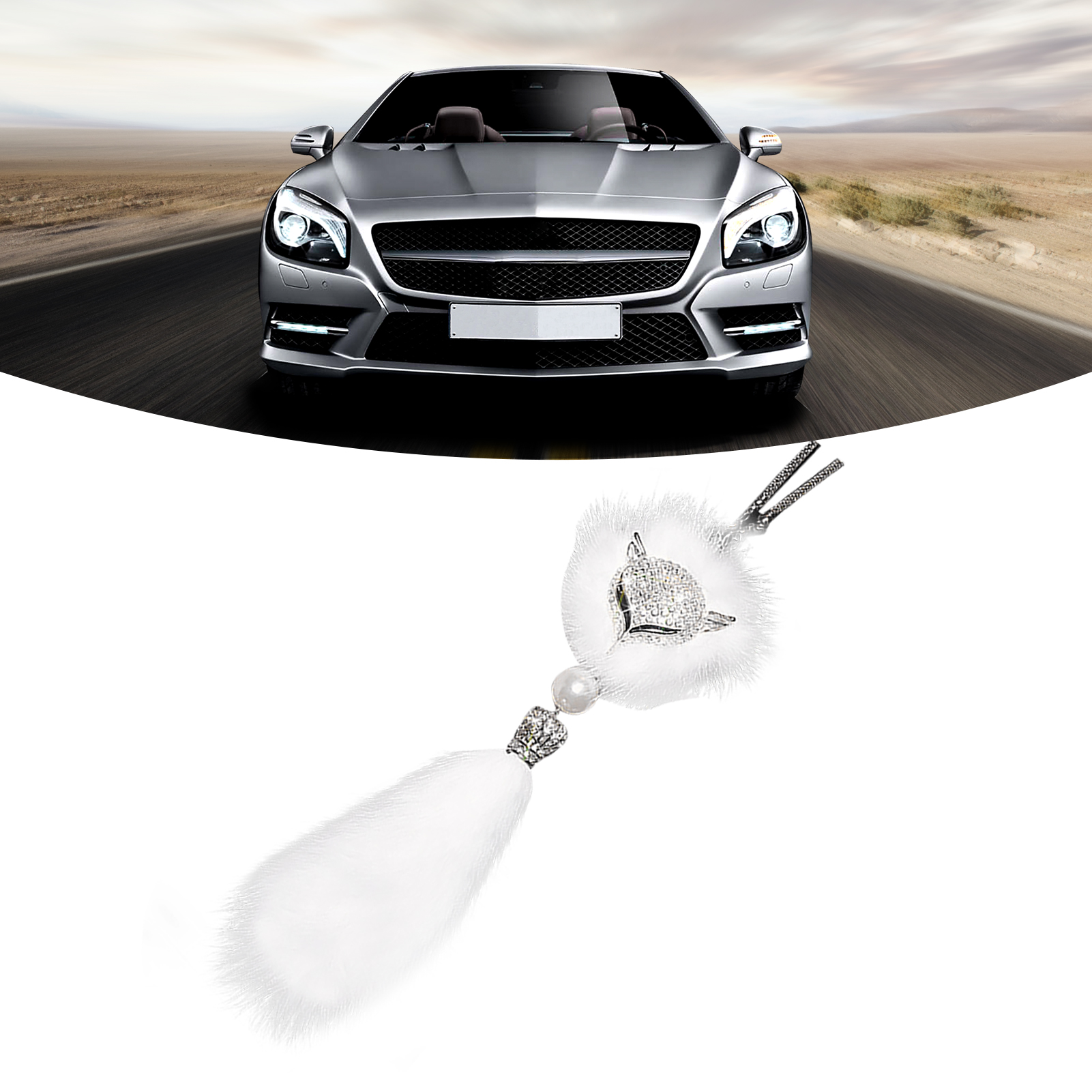 Fuchs-pompons-anhänger Aus Kunstfell, Metall Und Strasssteinen, 3-teilig, Für Den Auto-rückspiegel, Niedliches Tierdeko-accessoire