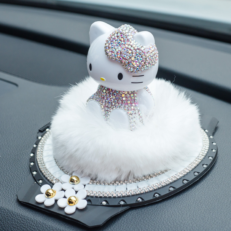 Auto-anhänger In Form Einer Weißen Strasskatze, Katzenfigur, Armaturenbrettdekoration, Duftaccessoire Für Den Innenraum