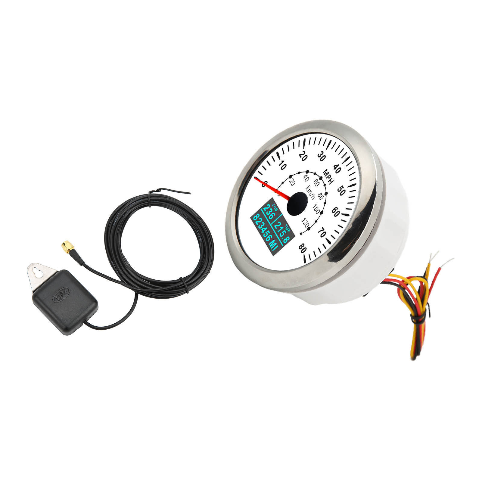 Universeller, Wasserdichter 85-mm-gps-tachometer, 80 Mph/120 Km/h-kilometerzähler, Mehrfarbige Hintergrundbeleuchtung Für Auto, Boot, Wohnmobil, Yacht, Weiß
