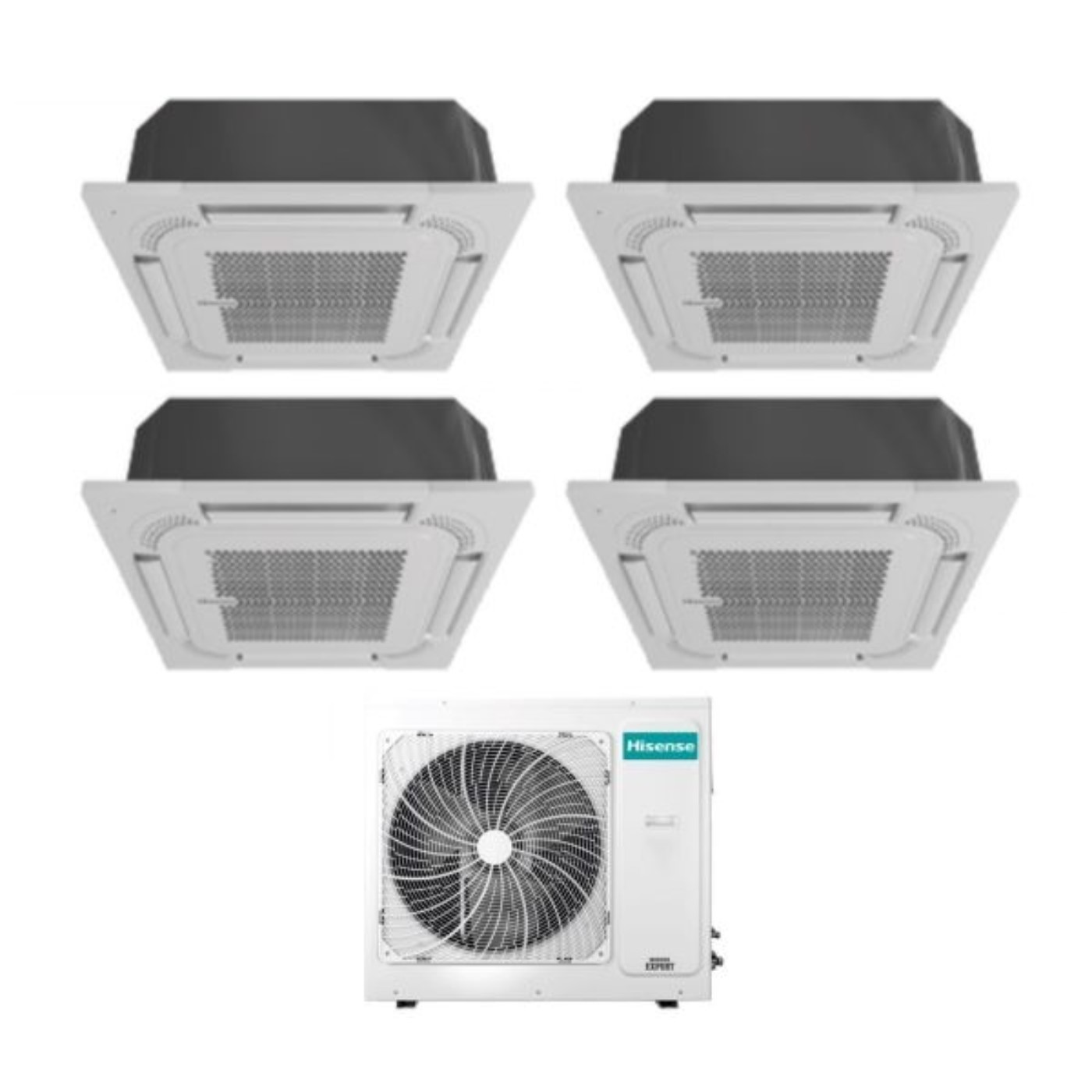 Hisense Quadri Split-kassetten-klimagerät 9+9+12+12 Mit 4amw105u4raa R-32 Wi-fi Optional 9000+9000+12000 Mit Fernbedienung Und Panel Im Lieferumfang - Neu