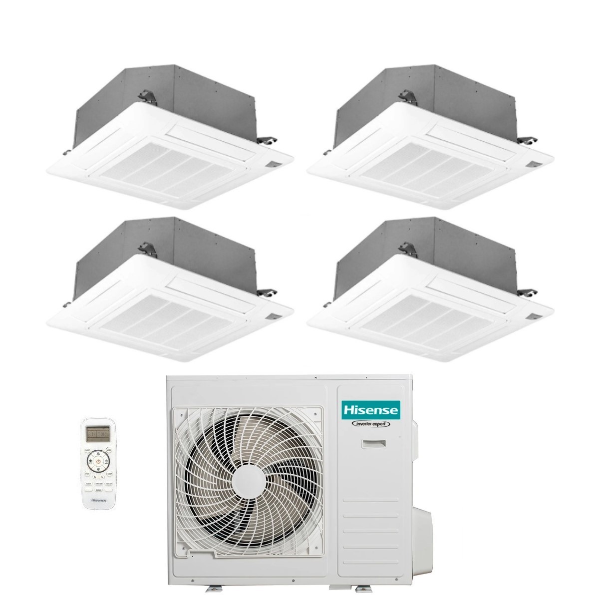 Hisense Quadri Split-kassetten-klimagerät 9+9+9+12 Mit 4amw105u4raa R-32 Wi-fi Optional 9000+9000+9000+12000 Mit Fernbedienung Und Panel Im Lieferumfang - Neu