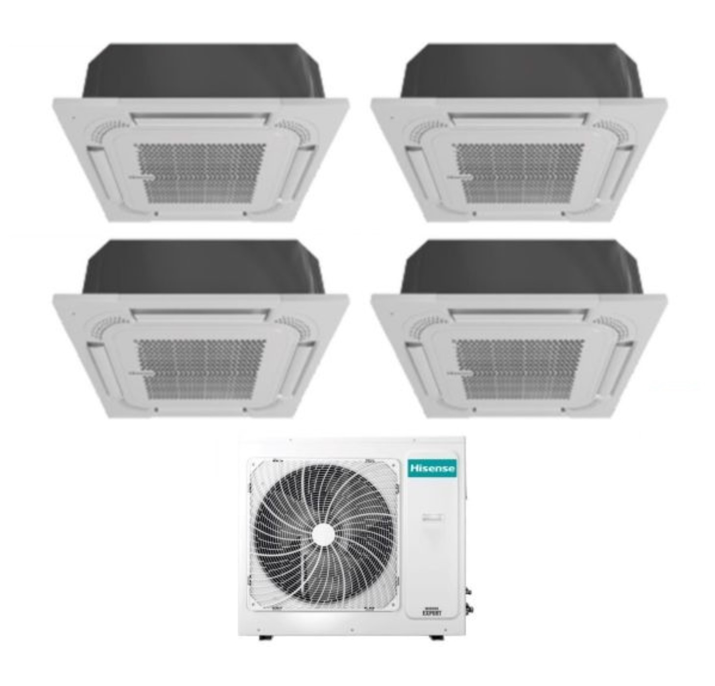 Hisense Quadri Split-kassetten-klimagerät 12+12+12 Mit 4amw105u4raa R-32 12000+12000+12000 Mit Fernbedienung Und Panel Im Lieferumfang