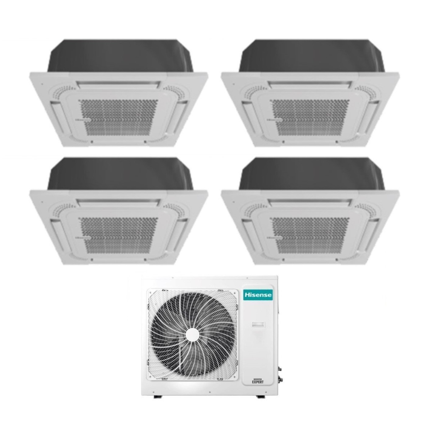 Hisense Quadri Split-kassetten-klimagerät 9+9+9 Mit 4amw105u4raa R-32 Wi-fi Optional 9000+9000+9000 Mit Fernbedienung Und Panel Im Lieferumfang - Neu