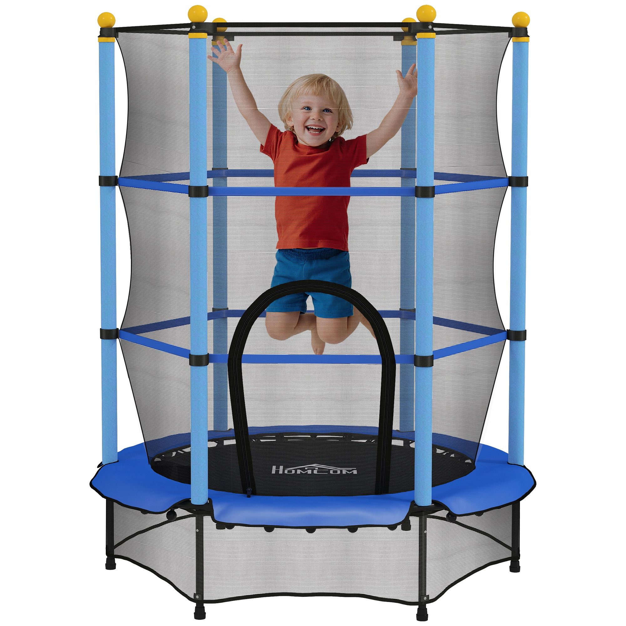 Kindertrampolin Mit Sicherheitsnetz Stahl Kunststoff Homaire 140x140x190 Cm - Blau