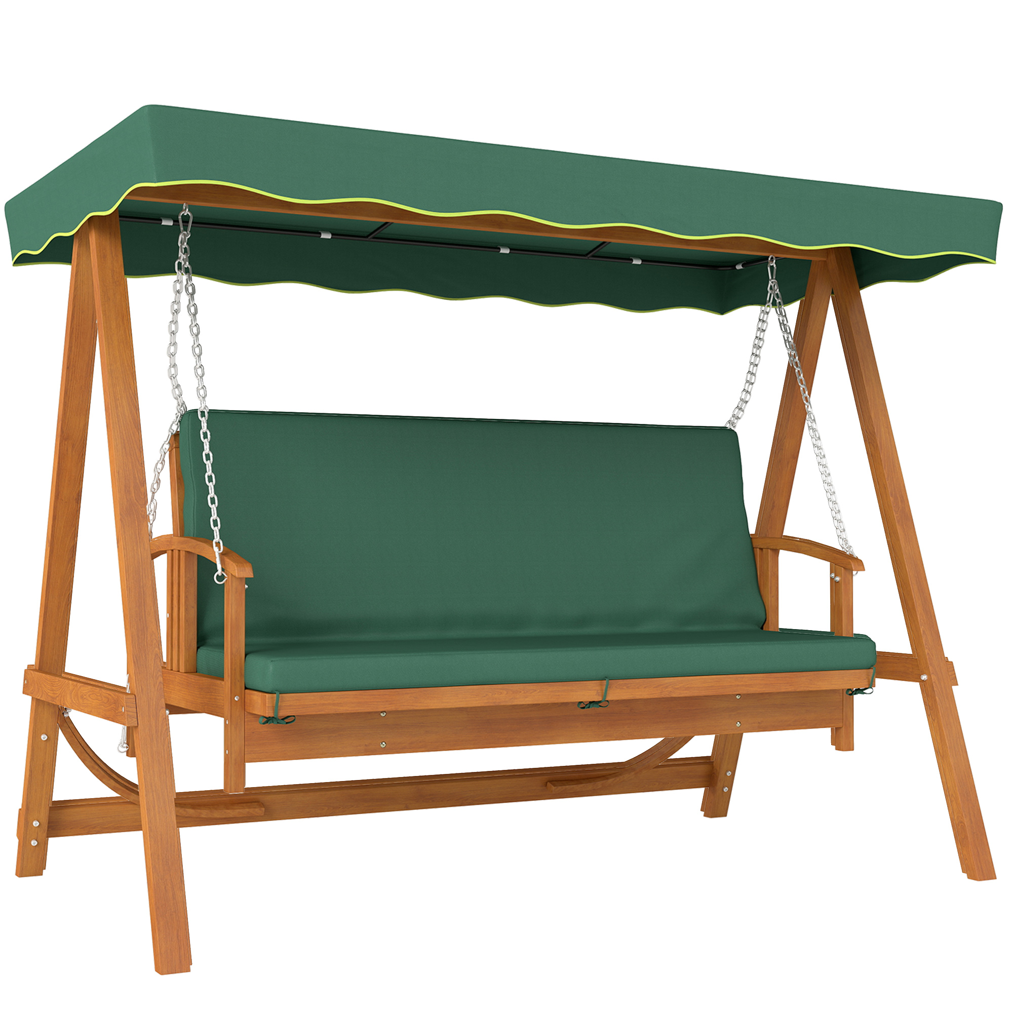 Homaire 3-sitzer-hollywoodschaukel Aus Kiefernholz Mit Liegefunktion, 236x130x181 Cm, Dunkelgrün