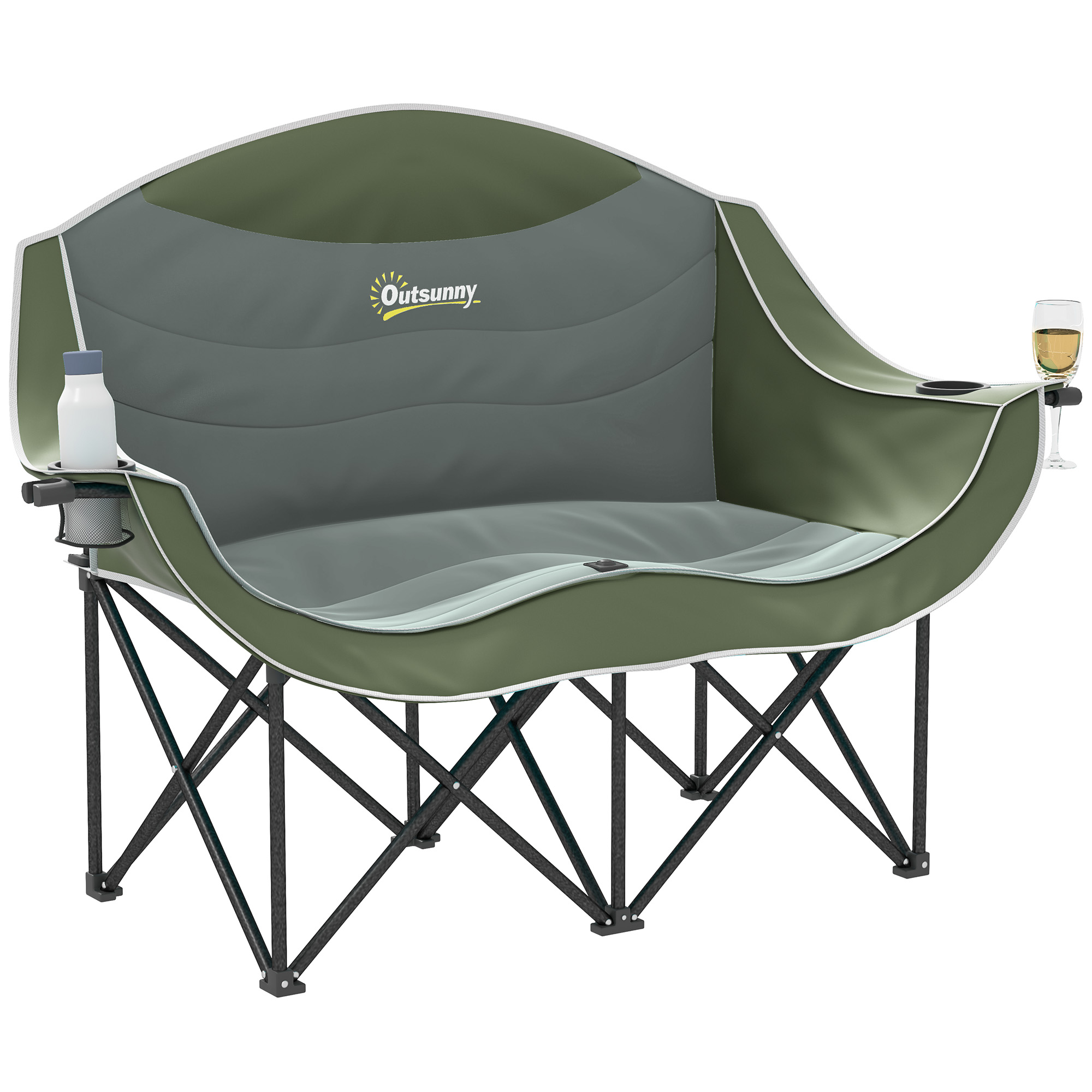 Übergroßer Doppel-campingstuhl Mit Armlehnen, Wetterfester Oxfordstoff, Homaire, Maße 143x50x90 Cm - Grün