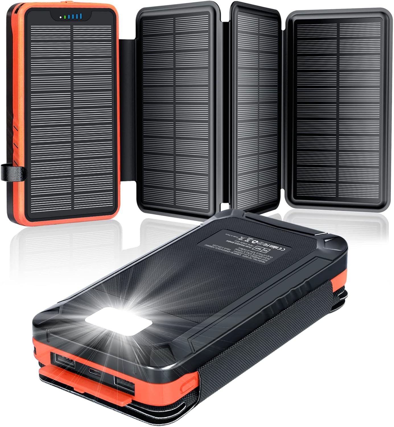 Ineasicer 20.000 Mah Solar-powerbank, Elzle Solarladegerät Mit 2 Usb-a-ausgängen Und 1 Usb-c-eingang, Wasserdichter Akku Mit 4 Solarzellen Und Taschenlampe Für Smartphones, Tablets Und Camping