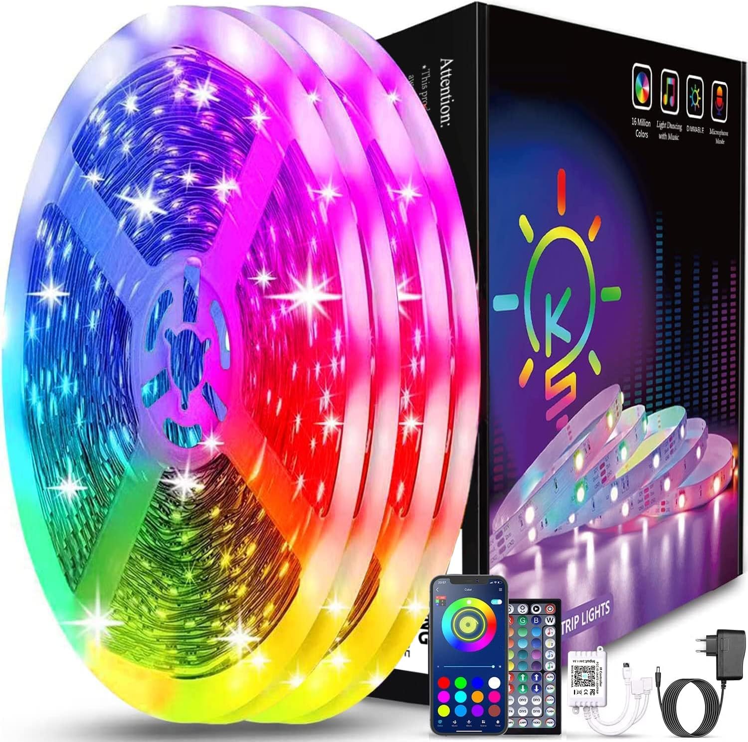 30 M Led-streifen (2 X 15 M), Bluetooth-led-streifen Fürs Schlafzimmer, Led-streifen Mit Fernbedienung Per App