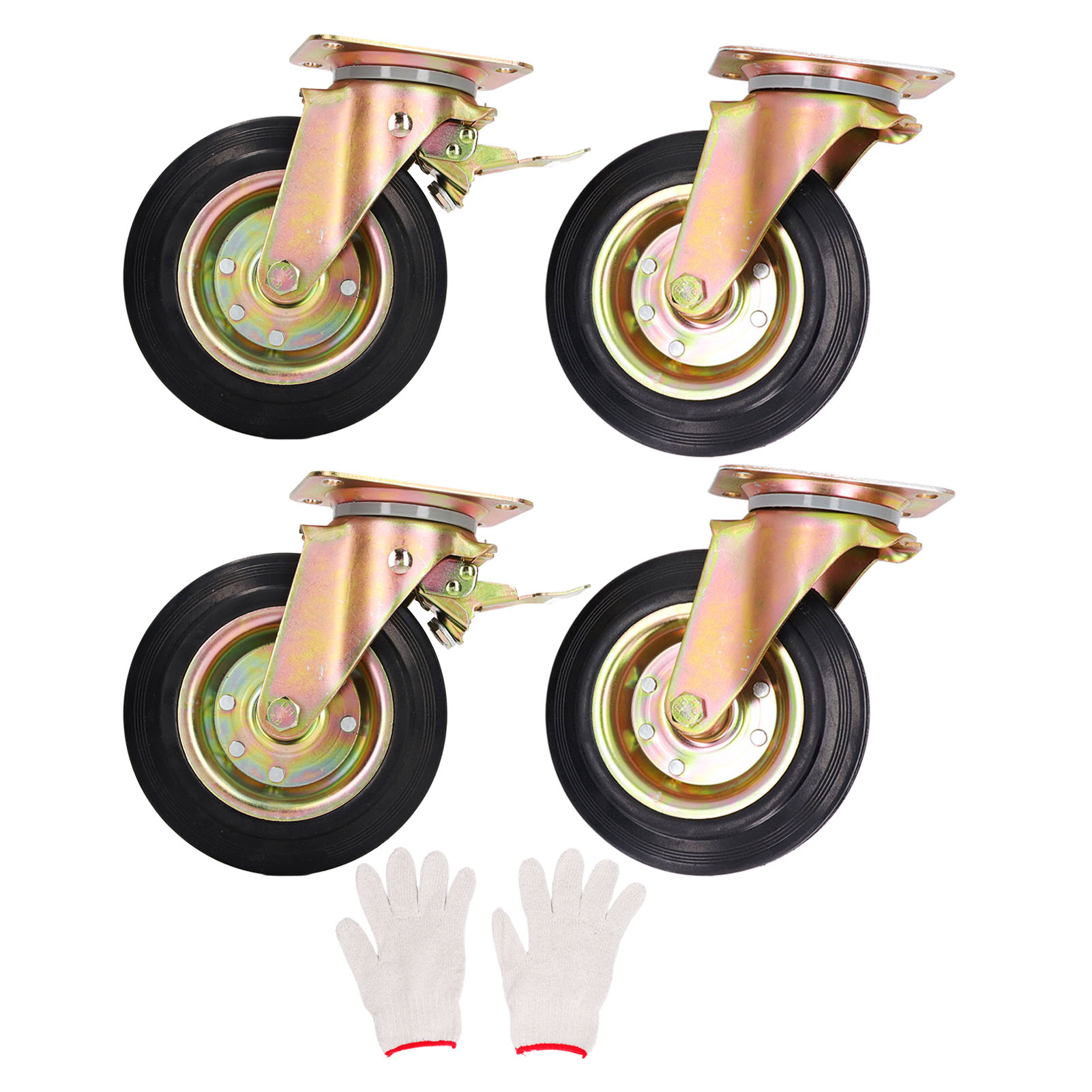 Satz Mit 4 Robusten 20 Cm (8 Zoll) Industrierollen, Schwenkbar Mit Bremsen, 360°-drehung, Für Werkbänke, Fabriken, Straßenbahnen, Paletten Und Möbel.